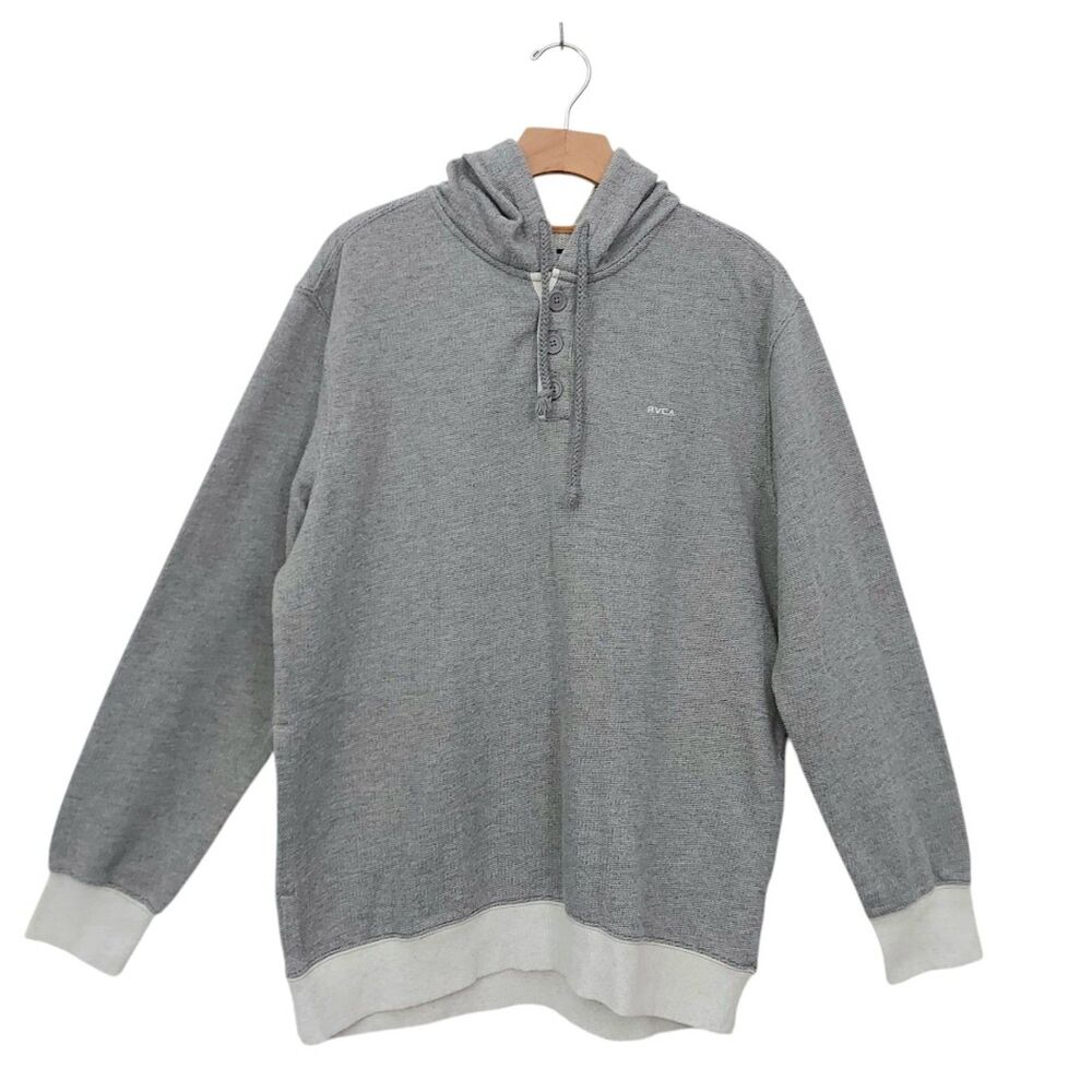RVCA Hoodie Sweatshirt Mens Large Gray Textured Terrycloth Pullover Beach Casual
